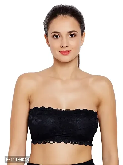 Stylish Fancy Lace Solid Seamed Low Back Wirefree Lightly Padded Tube Bra For Women-thumb0