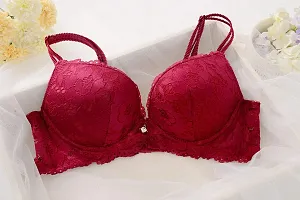 Beauty Vision Women's Lace Padded Cups Underwired Solid Lingerie Set (SFH118_Pink_34)-thumb3