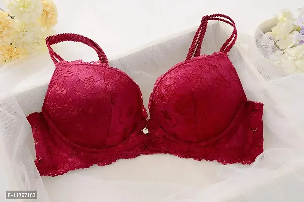 Beauty Vision Women's Lace Padded Cups Underwired Solid Lingerie Set (SFH118_Pink_34)-thumb4