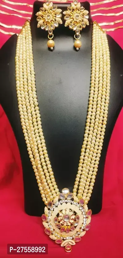 Stylish Yellow Brass Jewellery Set For Women
