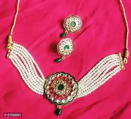 Stylish White Brass Jewellery Set For Women-thumb0