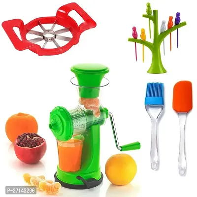 Manual Juicer Machine With Steel Handle Hand Juicer / 1 Apple Cutter / 1 Bird Fruit Fork /  1 Non-Stick Spatula And Oil Brush (Set Of 4)