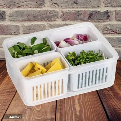 4 Grid Fridge Storage Box with Lids Organize Fruits / Garlic  Vegetables in This Divided Tray-thumb0