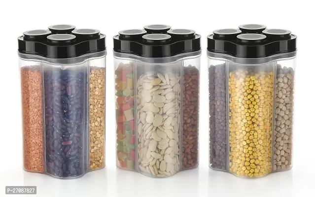 Useful Airtight Transparent Plastic Lock Food Storage 4-Section Containers- Pack Of 3-thumb0