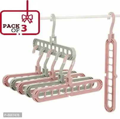 Multi Functional Plastic Adjutable And Folding Clothes Hanger -Pack Of 3-thumb0