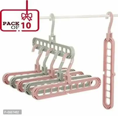 Multi Functional Plastic Adjutable And Folding Clothes Hanger -Pack Of 10-thumb0