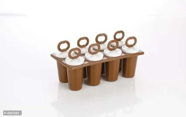 Useful Plastic Frozen Ice Cream Mould Tray of 8 Candy with Reusable Stick(Brown, Pack Of 1)-thumb0