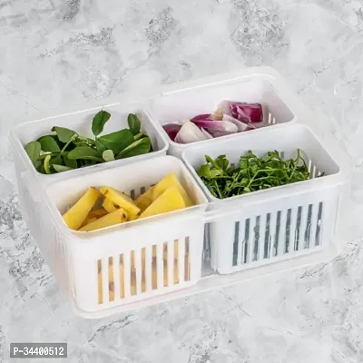 Fridge Storage Container with Dividers 4 Grid Food Tray with Lids for Fresh Produce  Garlic-thumb0