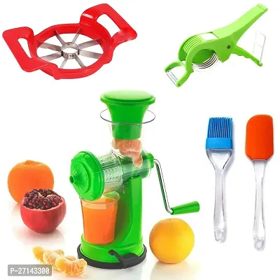 Manual Juicer Machine With Steel Handle Hand Juicer / 1 Apple Cutter / 2 in 1 Vegetable Cutter /  1 Non-Stick Spatula And Oil Brush (Set Of 4)
