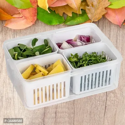 Fridge Organizer Tray with Lids 4 Grid Food Storage Box for Spring Onions / Fruit  Garlic-thumb0