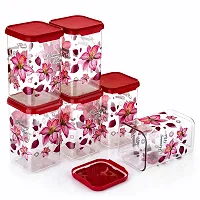 Useful Printed Air Tight Plastic Square Containers Set for Kitchen Storage - 1100ml , Set Of 6-thumb1