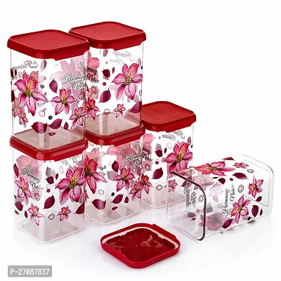 Useful Printed Air Tight Plastic Square Containers Set for Kitchen Storage - 1100ml , Set Of 6-thumb2