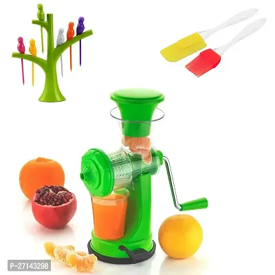 Manual Juicer Machine With Steel Handle Hand Juicer / 1 Bird Fruit Fork /  1 Non-Stick Spatula And Oil Brush (Set Of 3)