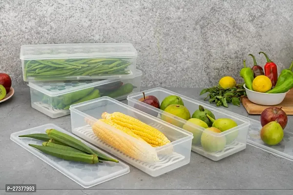 Fridge Storage Container Boxes Organizer, Vegetable Refrigerator Plastic Storage Box For Kitchen For Dry Liquid Food, Stackable Microwave Safe Container (Transparent, Pack Of 4)-thumb0