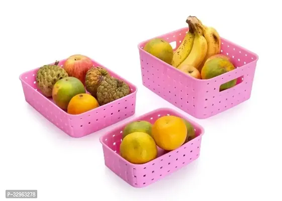 Chronicles Smart Fruit Vegetable Basket For Kitchen Fruit Vegetable Storage Basket Set Of 3 Pink