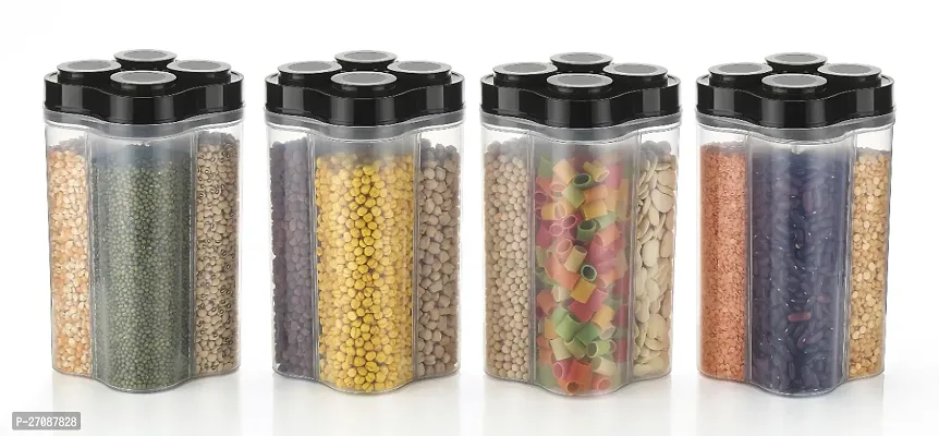 Useful Airtight Transparent Plastic Lock Food Storage 4-Section Containers- Pack Of 4