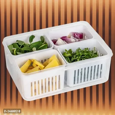 4 Grid Fridge Serving Tray Divided Food Storage Box with Lids for Vegetables  Fruit-thumb0