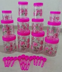 Classic Plastic Round Storage Jars Container With Spoon Kitchen Storage Containers(Pink, Pack Of 12)-thumb1