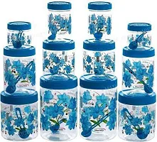 Classic Plastic Round Storage Jars Container With Spoon Kitchen Storage Containers(Blue, Pack Of 12)-thumb1