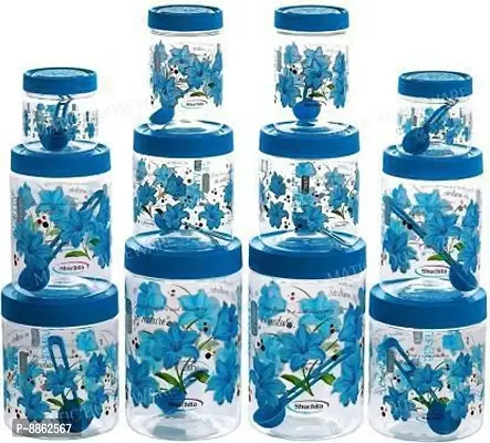 Classic Plastic Round Storage Jars Container With Spoon Kitchen Storage Containers(Blue, Pack Of 12)-thumb2