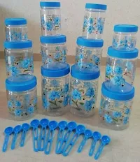 Classic Plastic Round Storage Jars Container With Spoon Kitchen Storage Containers(Blue, Pack Of 12)-thumb2
