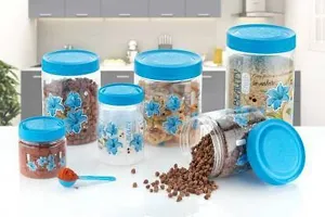 Classic Plastic Round Combo Storage Jars  Container With Spoon (Blue, Pack Of 6) (Pink, Pack Of 6)-thumb2