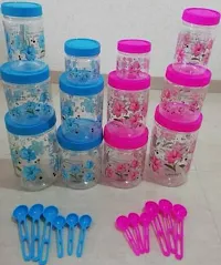 Classic Plastic Round Combo Storage Jars  Container With Spoon (Blue, Pack Of 6) (Pink, Pack Of 6)-thumb1