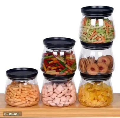 Plastic Handy  Mataka Container Storage Jar  Container 900ML Plastic Cereal Dispenser, Air Tight, Grocery Container, Fridge Container,Tea Coffee  Sugar Container, Spice Container(Balck, Pack of 6)-thumb0