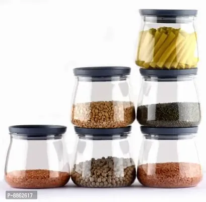 Plastic Handy  Mataka Container Storage Jar  Container 900ML Plastic Cereal Dispenser, Air Tight, Grocery Container, Fridge Container,Tea Coffee  Sugar Container, Spice Container(Gray, Pack of 6)