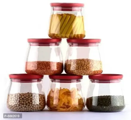 Plastic Handy  Mataka Container Storage Jar  Container 900ML Plastic Cereal Dispenser, Air Tight, Grocery Container, Fridge Container,Tea Coffee  Sugar Container, Spice Container(Red , Pack of 6)