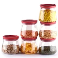 Plastic Handy  Mataka Container Storage Jar  Container 900ML Plastic Cereal Dispenser, Air Tight, Grocery Container, Fridge Container,Tea Coffee  Sugar Container, Spice Container(Red , Pack of 6)-thumb1