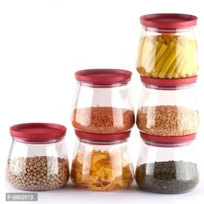 Plastic Handy  Mataka Container Storage Jar  Container 900ML Plastic Cereal Dispenser, Air Tight, Grocery Container, Fridge Container,Tea Coffee  Sugar Container, Spice Container(Red , Pack of 6)-thumb2