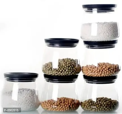 Plastic Handy Mataka Container Storage Jar Container 900Ml Plastic Cereal Dispenser Air Tight Grocery Container Fridge Container Tea Coffee Sugar Container Spice Container Black Pack Of 6-thumb3