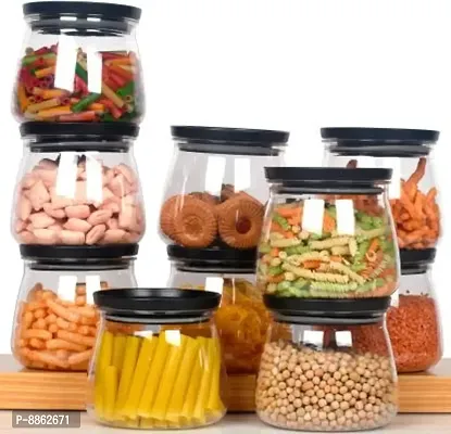 Plastic Handy  Mataka Container Storage Jar  Container 900ML Plastic Cereal Dispenser, Air Tight, Grocery Container, Fridge Container,Tea Coffee  Sugar Container, Spice Container(Black, Pack of 10)-thumb0