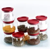 Plastic Handy  Mataka Container Storage Jar  Container 900ML Plastic Cereal Dispenser, Air Tight, Grocery Container, Fridge Container,Tea Coffee  Sugar Container, Spice Container(Red , Pack of 10)-thumb1