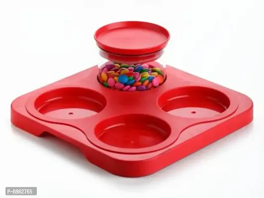 Classic Multipurpose 4 Bowl 1 Tray Set For Decorative Serving (Red, Pack Of 1)-thumb5