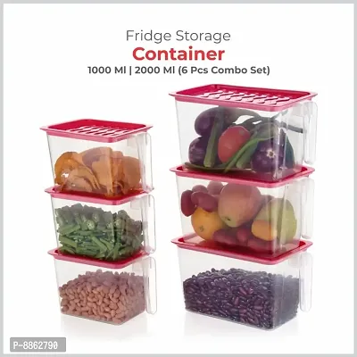 Multipurpose Fridge Storage Containers  Jar Set Plastic 1000 ml , 2000ml (Pack Of 6, Pink)