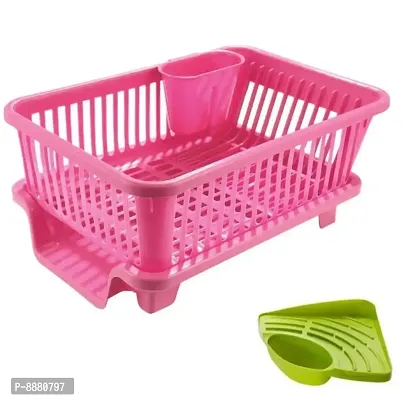 Sink Corner + Big Size Kitchen Pink Dish Drainer Drying Rack, Washing Basket with Tray for Kitchen, Dish Rack Organizers, Utensils Tools Cutlery, Dish Drainer, Kitchen Rack