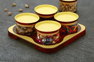 Tray 4 Bowl  1 Tray Set for Decorative Serving, Candy Fruit, Chocolates, Tea Coffee  Sugar Airtight Bowl With Tray, Tray Serving Set(Yellow, Pack of 1)-thumb1