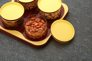 Tray 4 Bowl  1 Tray Set for Decorative Serving, Candy Fruit, Chocolates, Tea Coffee  Sugar Airtight Bowl With Tray, Tray Serving Set(Yellow, Pack of 1)-thumb2