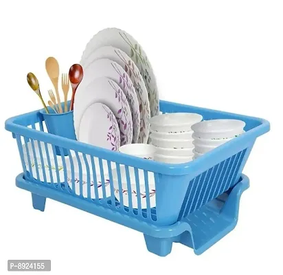 Big Size Kitchen Blue Dish Drainer Drying Rack Washing Basket With Tray For Kitchen Dish Rack Organizers Utensils Tools Cutlery Dish Drainer Kitchen Rack Pack Of 1-thumb0