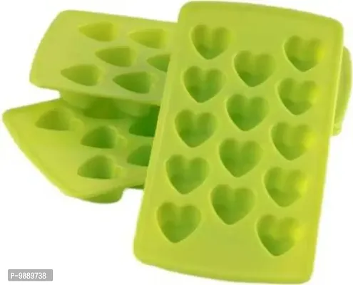 Plastic 2 In 1 Heart Shape Ice Cube Tray  Chocolate Moulds,14 in 1 Ice Cube Tray,Heart Shape Chocolate maker tray  ice tray for freezer (Green, PACK OF 3)-thumb0