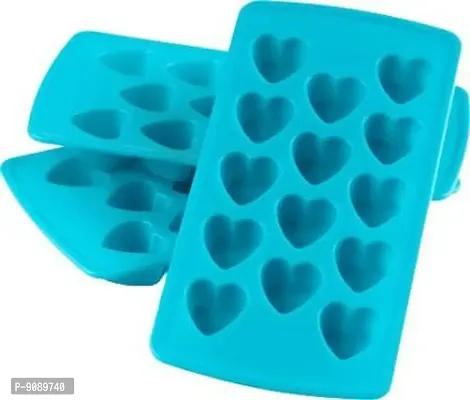 Plastic 2 In 1 Heart Shape Ice Cube Tray  Chocolate Moulds,14 in 1 Ice Cube Tray,Heart Shape Chocolate maker tray  ice tray for freezer (Blue, PACK OF 3)-thumb0