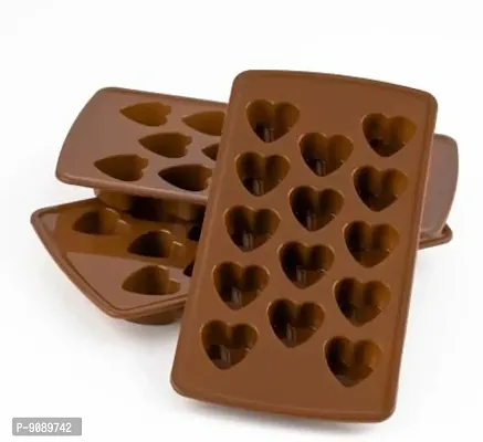 Plastic 2 In 1 Heart Shape Ice Cube Tray  Chocolate Moulds,14 in 1 Ice Cube Tray,Heart Shape Chocolate maker tray  ice tray for freezer (Brown, PACK OF 3)-thumb0