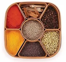 Square 7 Sections Masala Rangoli Box Dabba for Keeping Spices | Spice Box for Kitchen | Plastic Wooden Style Masala Box | Masala Container | Masala Dabba (Brown, Grey, Cream  Beige)-thumb3