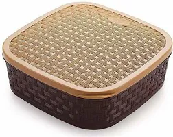 Square 7 Sections Masala Rangoli Box Dabba for Keeping Spices | Spice Box for Kitchen | Plastic Wooden Style Masala Box | Masala Container | Masala Dabba (Brown, Grey, Cream  Beige)-thumb1