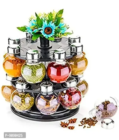 Chronicles 360 Degree Revolving Spice Rack, Masala Rack, Spice Box, Masala Box, Masala Container (1 Stand,16 Plastic Bottles With Steel Cap) 16 Piece Spice Set-thumb0