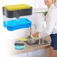 Sink Corner + Liquid Soap Press Pump/Dispenser with Sponge + Big Size Kitchen Dish Drainer Drying Rack |Washing Basket with Tray for Kitchen Rack-thumb2