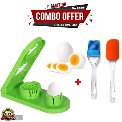 Chronicles Combo Offer Spatula  Oil Brush + Egg Slicer 2 in 1 Boiled Egg Cutter with Stainless Steel Cutting Wire, Kitchen Cooking Tool (Egg Cutter + Spatula  Oil Brush)