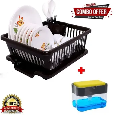 Chronicles Combo Offer Liquid Soap Press Pump/Dispenser with Sponge + Big Size Kitchen Dish Drainer Drying Rack, Washing Basket with Tray for Kitchen, Dish Rack Organizers